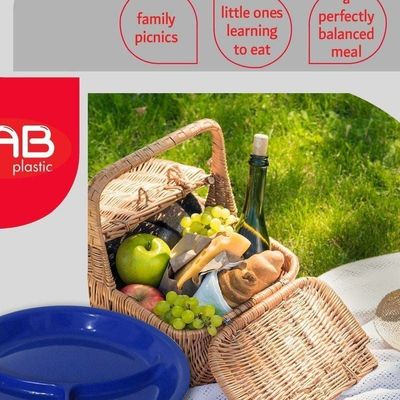 GAB Plastic, Divided Plastic Plates, Pack of 5, 26cm, Reusable plastic Plates, For Kids, Compartmented, Sturdy and Durable, Tableware, BPA-free Plastic