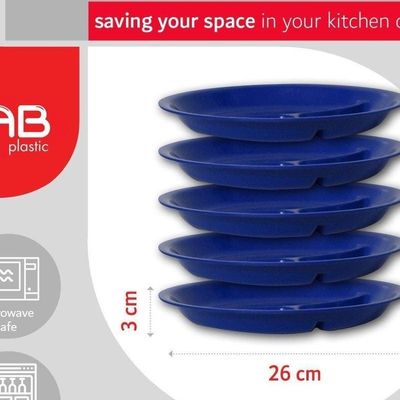 GAB Plastic, Divided Plastic Plates, Pack of 5, 26cm, Reusable plastic Plates, For Kids, Compartmented, Sturdy and Durable, Tableware, BPA-free Plastic