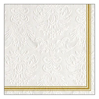 Ambiente Large Embossed Napkins Lea White/Gold