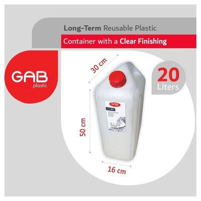 GAB Plastic, Clear Plastic Water Gallon, 20 liters, Clear Water Gallon, Plastic Gallon, Plastic Jerrycan, Clear Fluid Container, Water Storage, Liquid Container, Reusable, Sturdy, BPA-free Plastic