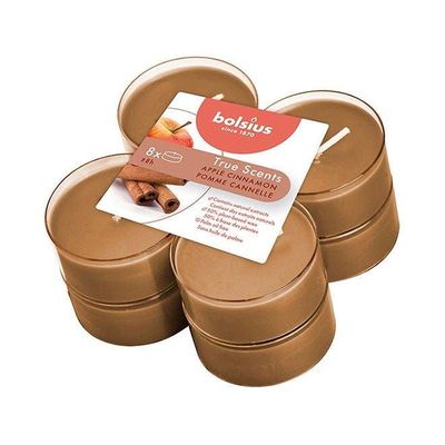 Pack of 8 True Scented Apple Cinnamon Maxi Light Candles With Cups
