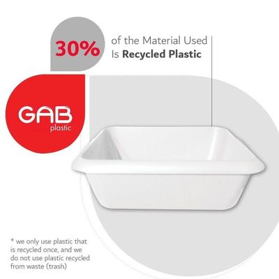 GAB Plastic, Rectangle Basin, White, Plastic Washbasin, Cleaning Accessory, Multipurpose Washing Sink, Medium Plastic Washbowl, Recycled Plastic, Sturdy and Durable.