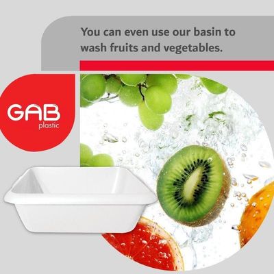 GAB Plastic, Rectangle Basin, White, Plastic Washbasin, Cleaning Accessory, Multipurpose Washing Sink, Medium Plastic Washbowl, Recycled Plastic, Sturdy and Durable.