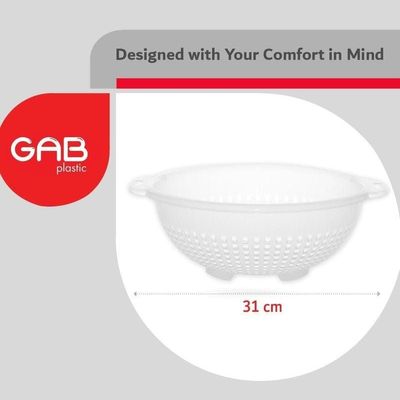 "GAB Plastic, Colander, White, Kitchen Drain Colander, Food Strainer Kitchen and Cooking Accessory,  Cleaning, Washing and Draining Fruits and Vegetables, Made from BPA-free Plastic"