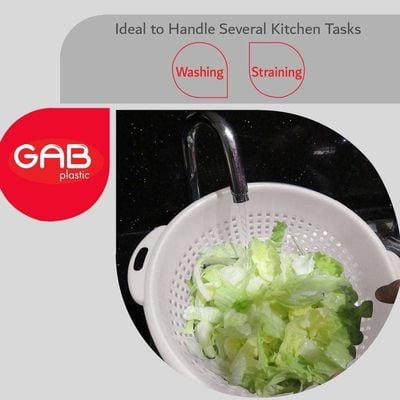 "GAB Plastic, Colander, White, Kitchen Drain Colander, Food Strainer Kitchen and Cooking Accessory,  Cleaning, Washing and Draining Fruits and Vegetables, Made from BPA-free Plastic"