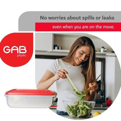 GAB Plastic, Rectangular Food Containers, Red, Set of 3 Food Storage Containers in Different Sizes, Plastic Food Container with Lid, Airtight Kitchen Fridge Container, Sturdy and Durable, BPA-free Pla