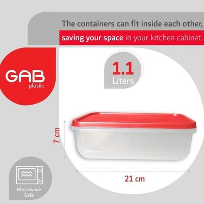 GAB Plastic, Rectangular Food Containers, Red, Set of 3 Food Storage Containers in Different Sizes, Plastic Food Container with Lid, Airtight Kitchen Fridge Container, Sturdy and Durable, BPA-free Pla