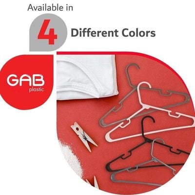 GAB Plastic, Plastic Hangers, White, Pack of 15, Durable Tubular Plastic Hangers, Heavy Duty Hangers, Clothes Hangers, Made from Recycled Plastic, Hangers With Slits, For Wet & Dry Clothes.