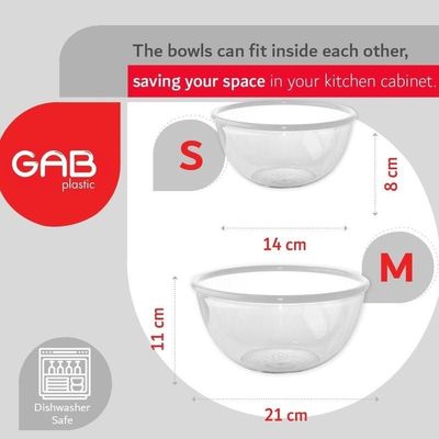 GAB Plastic, Salad Bowl, Set of 3, Small medium and large mixing bowl and serving bowl, Kitchen tool, Great for serving salad, fruits, popcorn, or chips, Sturdy and durable, Made from BPA-free Plastic