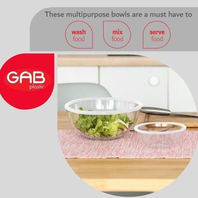 GAB Plastic, Salad Bowl, Set of 3, Small medium and large mixing bowl and serving bowl, Kitchen tool, Great for serving salad, fruits, popcorn, or chips, Sturdy and durable, Made from BPA-free Plastic