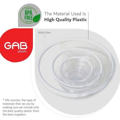 GAB Plastic, Salad Bowl, Set of 3, Small medium and large mixing bowl and serving bowl, Kitchen tool, Great for serving salad, fruits, popcorn, or chips, Sturdy and durable, Made from BPA-free Plastic