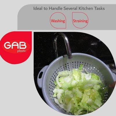 "GAB Plastic, Colander, Silver, Kitchen Drain Colander, Food Strainer Kitchen and Cooking Accessory,  Cleaning, Washing and Draining Fruits and Vegetables, Made from BPA-free Plastic"