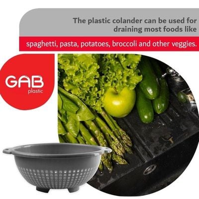 "GAB Plastic, Colander, Silver, Kitchen Drain Colander, Food Strainer Kitchen and Cooking Accessory,  Cleaning, Washing and Draining Fruits and Vegetables, Made from BPA-free Plastic"