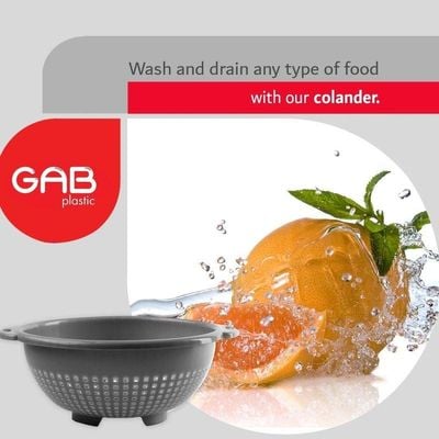 "GAB Plastic, Colander, Silver, Kitchen Drain Colander, Food Strainer Kitchen and Cooking Accessory,  Cleaning, Washing and Draining Fruits and Vegetables, Made from BPA-free Plastic"