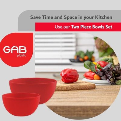 GAB Plastic, Salad Bowl, Set of 2, Medium and large mixing bowl and serving bowl, Kitchen tool, Great for serving salad, fruits, popcorn, or chips, Sturdy and durable, Made from BPA-free Plastic