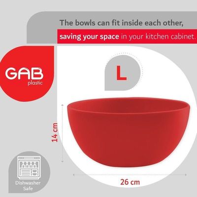 GAB Plastic, Salad Bowl, Set of 2, Medium and large mixing bowl and serving bowl, Kitchen tool, Great for serving salad, fruits, popcorn, or chips, Sturdy and durable, Made from BPA-free Plastic