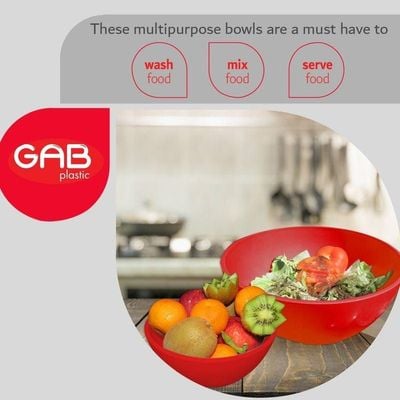 GAB Plastic, Salad Bowl, Set of 2, Medium and large mixing bowl and serving bowl, Kitchen tool, Great for serving salad, fruits, popcorn, or chips, Sturdy and durable, Made from BPA-free Plastic