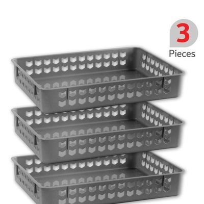 Set of 3 Plastic Organizing Trays, 35x7x25cm, Durable Multipurpose Organizer for Storage, Stationary, or Office Desk