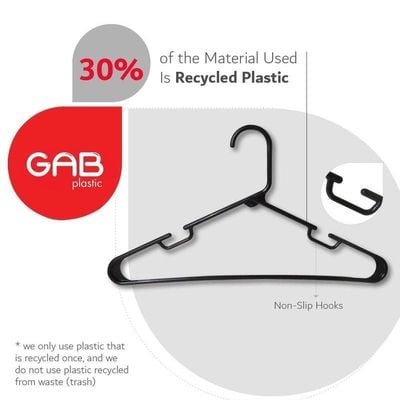 GAB Plastic, Plastic Hangers, Black, Pack of 15, Durable Tubular Plastic Hangers, Heavy Duty Hangers, Clothes Hangers, Made from Recycled Plastic, Hangers With Slits, For Wet & Dry Clothes.