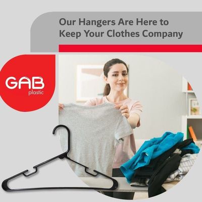 GAB Plastic, Plastic Hangers, Black, Pack of 15, Durable Tubular Plastic Hangers, Heavy Duty Hangers, Clothes Hangers, Made from Recycled Plastic, Hangers With Slits, For Wet & Dry Clothes.