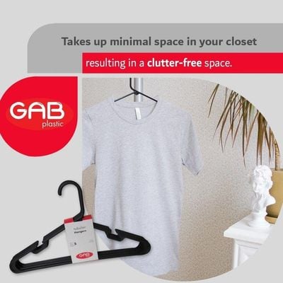 GAB Plastic, Plastic Hangers, Black, Pack of 15, Durable Tubular Plastic Hangers, Heavy Duty Hangers, Clothes Hangers, Made from Recycled Plastic, Hangers With Slits, For Wet & Dry Clothes.