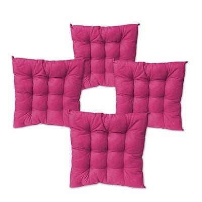 GAB Home, Chair Cushion 42 X 42cm, Pack of 4, Cushion for Plastic Chair, Cushion for Wooden Chair, Cushion with Ties, Thick Cushion, Square Cushion, Chair Pillow, Colorful Cushion, Cotton (Pink)