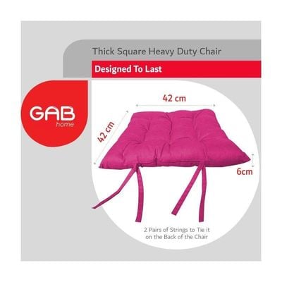 GAB Home, Chair Cushion 42 X 42cm, Pack of 4, Cushion for Plastic Chair, Cushion for Wooden Chair, Cushion with Ties, Thick Cushion, Square Cushion, Chair Pillow, Colorful Cushion, Cotton (Pink)