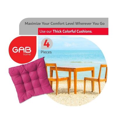 GAB Home, Chair Cushion 42 X 42cm, Pack of 4, Cushion for Plastic Chair, Cushion for Wooden Chair, Cushion with Ties, Thick Cushion, Square Cushion, Chair Pillow, Colorful Cushion, Cotton (Pink)