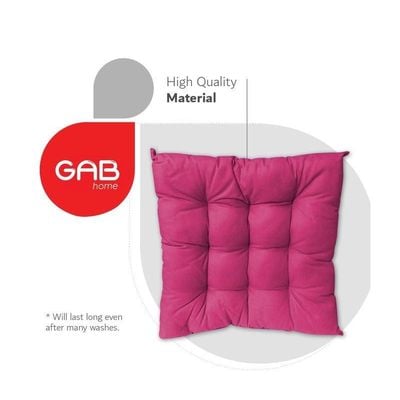 GAB Home, Chair Cushion 42 X 42cm, Pack of 4, Cushion for Plastic Chair, Cushion for Wooden Chair, Cushion with Ties, Thick Cushion, Square Cushion, Chair Pillow, Colorful Cushion, Cotton (Pink)