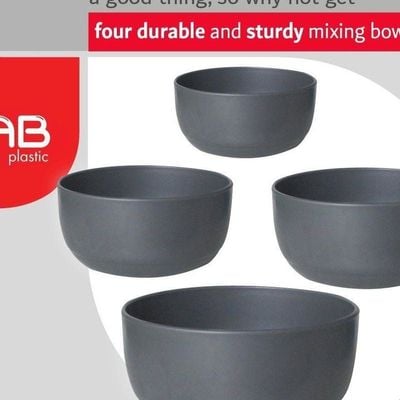 GAB Plastic, Bowl, Set of 4 Bowls of Different Sizes, Medium Serving Bowl, Kitchen Tool, Great for Serving Salad, Fruits, Popcorn, or Chips, Sturdy and Durable, Made from BPA-free Plastic