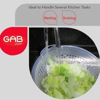 "GAB Plastic, Colander, Clear, Kitchen Drain Colander, Food Strainer Kitchen and Cooking Accessory,  Cleaning, Washing and Draining Fruits and Vegetables, Made from BPA-free Plastic"