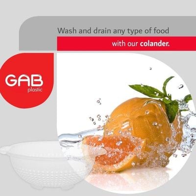 "GAB Plastic, Colander, Clear, Kitchen Drain Colander, Food Strainer Kitchen and Cooking Accessory,  Cleaning, Washing and Draining Fruits and Vegetables, Made from BPA-free Plastic"