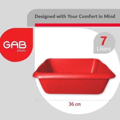 GAB Plastic, Rectangle Basin, Red, Plastic Washbasin, Cleaning Accessory, Multipurpose Washing Sink, Medium Plastic Washbowl, Recycled Plastic, Sturdy and Durable.