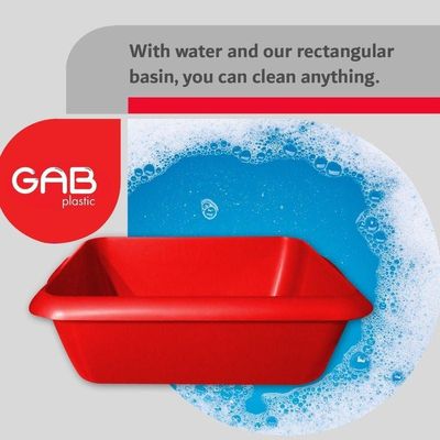 GAB Plastic, Rectangle Basin, Red, Plastic Washbasin, Cleaning Accessory, Multipurpose Washing Sink, Medium Plastic Washbowl, Recycled Plastic, Sturdy and Durable.