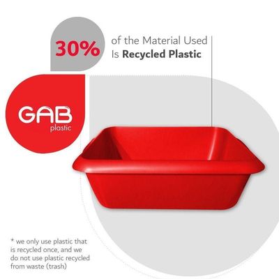 GAB Plastic, Rectangle Basin, Red, Plastic Washbasin, Cleaning Accessory, Multipurpose Washing Sink, Medium Plastic Washbowl, Recycled Plastic, Sturdy and Durable.