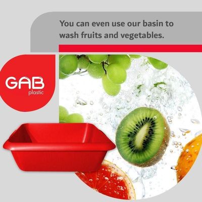 GAB Plastic, Rectangle Basin, Red, Plastic Washbasin, Cleaning Accessory, Multipurpose Washing Sink, Medium Plastic Washbowl, Recycled Plastic, Sturdy and Durable.