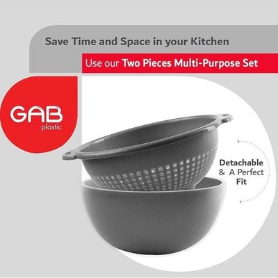 GAB Plastic, Colander with Bowl Set, Drain Colander and washing bowl, Food Strainer Kitchen Accessory, Detachable Colander,
Cleaning Washing, Mixing Fruits and Vegetables, Made from BPA-free Plastic