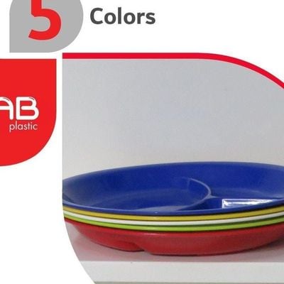 GAB Plastic, Divided Plastic Plates, Pack of 5, 26cm, Reusable plastic Plates, For Kids, Compartmented, Sturdy and Durable, Tableware, BPA-free Plastic