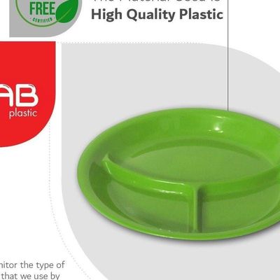 GAB Plastic, Divided Plastic Plates, Pack of 5, 26cm, Reusable plastic Plates, For Kids, Compartmented, Sturdy and Durable, Tableware, BPA-free Plastic