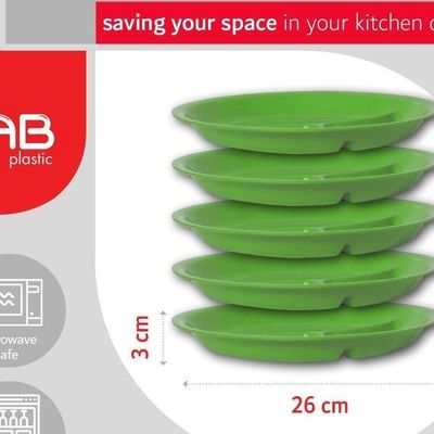 GAB Plastic, Divided Plastic Plates, Pack of 5, 26cm, Reusable plastic Plates, For Kids, Compartmented, Sturdy and Durable, Tableware, BPA-free Plastic