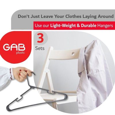 GAB Plastic, Plastic Hangers, Silver, Pack of 15, Durable Tubular Plastic Hangers, Heavy Duty Hangers, Clothes Hangers, Made from Recycled Plastic, Hangers With Slits, For Wet & Dry Clothes,.