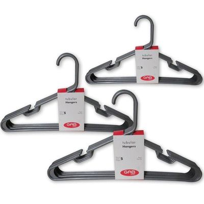 GAB Plastic, Plastic Hangers, Silver, Pack of 15, Durable Tubular Plastic Hangers, Heavy Duty Hangers, Clothes Hangers, Made from Recycled Plastic, Hangers With Slits, For Wet & Dry Clothes,.