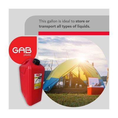 GAB Plastic, Red Plastic Fuel Gallon, 20 liters, Fuel Gallon, Plastic Gallon, Plastic Jerrycan, Opaque Fluid Container, Gasoline Storage, Fuel Storage Reusable, Heavy Duty, Made from BPA-free Plastic