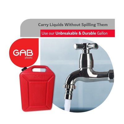 GAB Plastic, Red Plastic Fuel Gallon, 20 liters, Fuel Gallon, Plastic Gallon, Plastic Jerrycan, Opaque Fluid Container, Gasoline Storage, Fuel Storage Reusable, Heavy Duty, Made from BPA-free Plastic