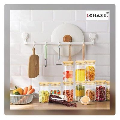 1CHASE Borosilicate Glass Storage Jars With  Bamboo Lids Clear 290ml 10Pcs Set