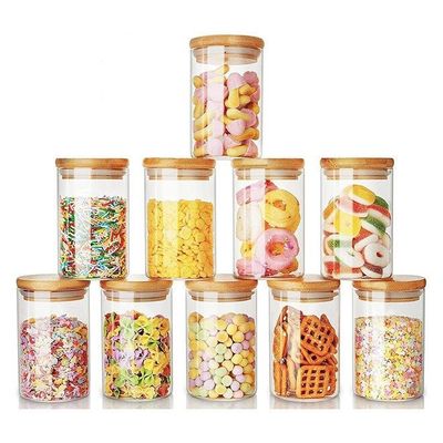 1CHASE Borosilicate Glass Storage Jars With  Bamboo Lids Clear 290ml 10Pcs Set