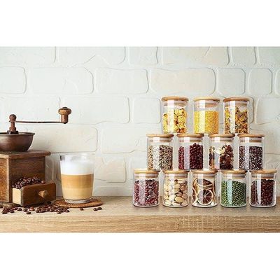 1CHASE Borosilicate Glass Storage Jars With  Bamboo Lids Clear 290ml 10Pcs Set