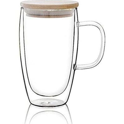 1CHASE Double Walled Coffee Cups With Handle Lid Set Includes 1xLarge 450ml, 1xMedium 350ml, 1xSmall 250ml , 3Pcs Set