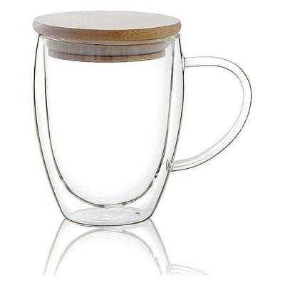 1CHASE Double Walled Coffee Cups With Handle Lid Set Includes 1xLarge 450ml, 1xMedium 350ml, 1xSmall 250ml , 3Pcs Set