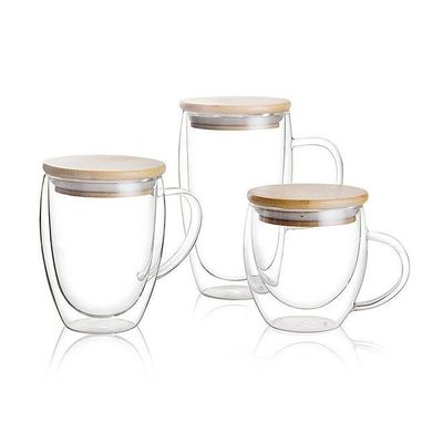 1CHASE Double Walled Coffee Cups With Handle Lid Set Includes 1xLarge 450ml, 1xMedium 350ml, 1xSmall 250ml , 3Pcs Set